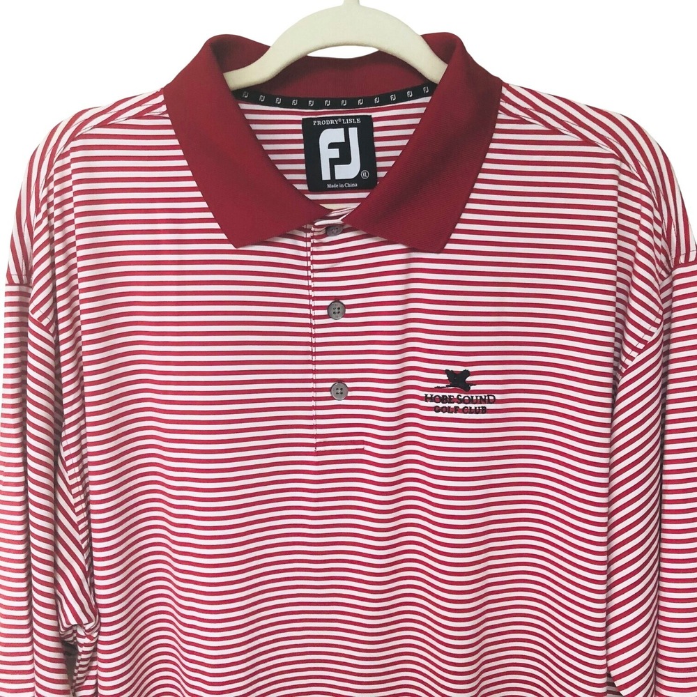 FJ FootJoy Mens Golf Shirt Red Stripe Logo Hobe Sound Fl‎ Performance Preppy -XL